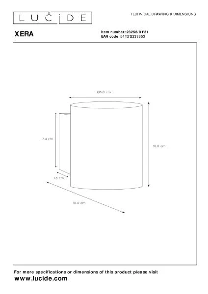 Lucide XERA - Wandleuchte - Ø 8 cm - 1xG9 - Weiß - TECHNISCH